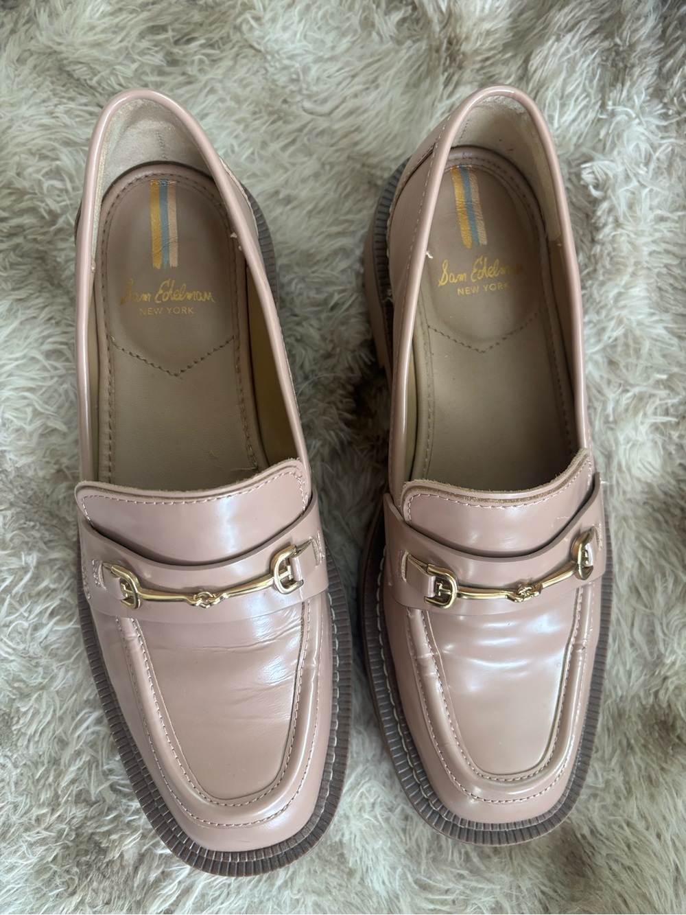 Sam Edelman Women's Blush Pink Lug-Sole Loafer with Gold Bit - Picture 2 of 6